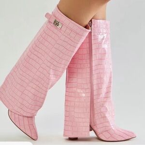 Fashion Nova Glossy Pink Croc Boots